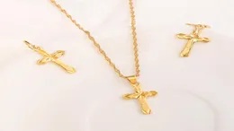 Earrings Necklace 18 K Yellow Fine Gold Filled Cross Pendantchain Set Small Mini Tax Stamp Christian Jewelry Sets Women Girl Jes9803903