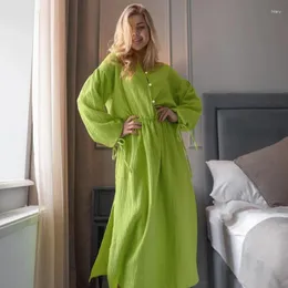 Ana Sayfa Giyim 2024Autumn Basit Yeşil Taze Uzun Elbise Nightdress Europe ve Amerika Çapraz Sınırlı Bayanlar Homewear Toptan Dış Ticaret