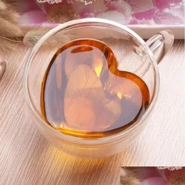نبيذ أكواب القلب حب القهوة الزجاج كوب كوب كوب جدار مزدوج شرب شاي حليب عصير الماء مقاوم للحرارة مجموعة عاشق الهدية DHUJ5