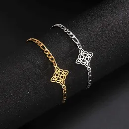 여성을위한 마녀 매듭 왁스 로프 팔찌 스테인레스 스틸 부적 Wicca Charm Bracelets 마법 보석 보석 어머니의 날 선물