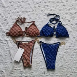 Kadın bikini lüks bikini mayo tasarımcısı mayo mayo yüzme takım elbise polyester mektup orta bel tatil partisi plaj çıtır seksi bikinis mayoları