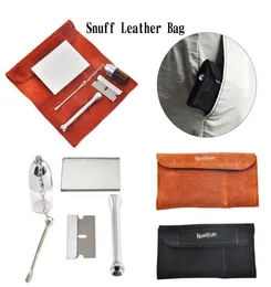 New 100 Genuine Leather Tobacco Pouch Bag Snuff Snorter Tool Sniffer Straw Hooter Hoover Pouch Bag Pipe Smoking Case Pill Bottle 1225936