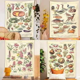 Tapissries retro illustration tapestry vägg hängande baljväxter animaux utiles fleurs boho dekoration hem dekor sovrum väggmålning