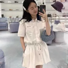 Basic & Casual Dresses designer Spring and summer new lapel stripes color contrast draw rope tie Miao girl age Academy Navy abundant shirt dress PU7C