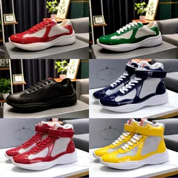 Men Women Americas Cup Leather Sneakers High Quality Patent Leather Flat Trainers Black Mesh Lace-up Casual Shoes Outdoor Runner Sport Shoes Size 36-47 With Box