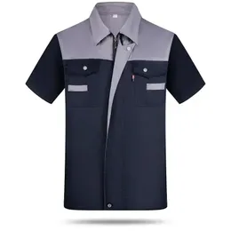 Traje de manga com roupas de reparo de roupas mecânicas de fábrica jaqueta de trabalho masculino camisa de bolso de bolso de bolso de zíper curto 240430