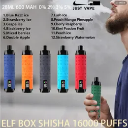 Эльф -коробка Shisha 16000 Puff Orsosable E Сигареты сетчатая катушка 28 мл Pod 600 мАч аккумуляторная аккумуля