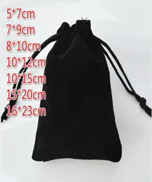 Ship 100pcslot 5x7 7x9 8x10 10x12 1015 1520 1623cm Black Drawstring Velvet Bags Pouches Jewelry Bags Gift Packagi1689751