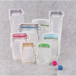 Food Storage & Organization Sets Mason Jar Shaped Zipper Bag Reusable Bk Container Snacks Candy Leakproof Bags Kitchen Drop Delivery H Dhmts