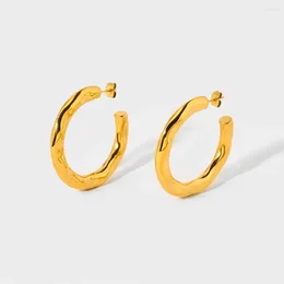 Hölzer Ohrringe trendy klobig 18k Gold plattiert ultra dicke Hämmerung runder Hoop Ohrring für Frauen Textur Metall Mode Schmuck Geschenk