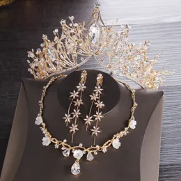 Gold Brautkronen Diadem Haarzubehör Kopfstück Halskette Ohrringe Schmuck Set Mode Hochzeit Schmucksets Günstiger Preis 257r