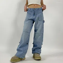 Kvinnors jeans y2k kvinnor 2000s estetiska låg stigning sidutskärning avslappnad passform pojkvän denim byxor raka ben byxor streetwear