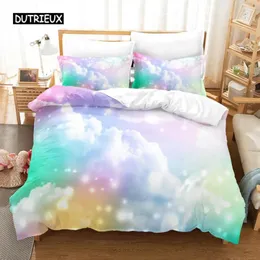 Bedding Sets Clouds Duvet Cover Set Iridescent Dream Cloud Women Kawaii Aesthetic Style King Size 2/3pcs Polyester Quilt