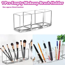 Storage Boxes 1 Pc Empty Transparent 3 Slot Makeup Brush Holder Desktop Cosmetic Pen Organizer Case Box