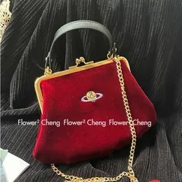 2024 Nya middagar på kvällarna Fashioned Velvet Clip Bag Viviane Westwood Gold Dumpling Shoulder Bags Chian Designer Handväska 240123 240511