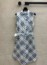 2023 Fashion Plaid Dresses Design With Belt Summer Women Elegant Half neck Sleeveless Dressloose Straight Ladies Dress