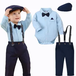 Roupas de roupas roupas de menino de menino configurado para criança, traje de primeiro aniversário, roupas de festa de festa infantil nascida no casamento formal de casamento com chapéu