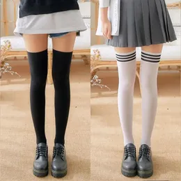 Women Socks Sexy Overknee Thigh High Stockings Black White Striped Velvet Calze Stocking Stretch Knee