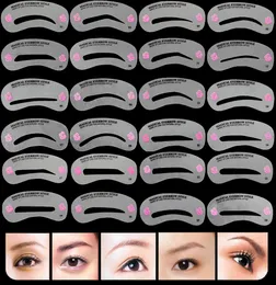 24pcsset 24 Styles Eyebrow Stencils återanvändbara ögonbryn Ritningsguide Kort Brow Grooming Mall Hem Använd DIY Make Up Tools Kits4908560