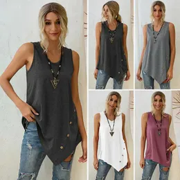 Kvinntankar Camis 2023 Summer Women Tops TN Girls 90s Loose Casual V Neck Button Tank Topps Asymmetrical Hems Slveless Vest Chaleco T240510