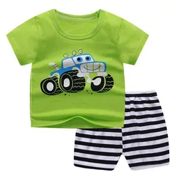 Kleidungssets 3M-8T-Druckset O-Neck+Shorts Baby Boys Freizeitmodik-Cartoon Baby Girls Cloding Set Childrens Clothing D240514