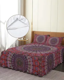 Yatak etek mandala desen kırmızı elastik takılmış yatak örtüsü yastık kıkırdama koruyucusu yatak kapak yatak seti sayfası