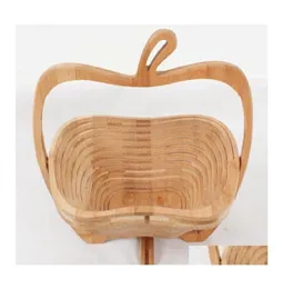 Storage Baskets Wooden Vegetable Basket With Handle Apple Shape Fruit Foldable Eco Friendly Skep Fashion Top Quality 16Ad B Drop D6916151