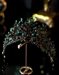 Роскошные барокко черные зеленые хрустальные листья листовой лист свадебной короны Тиары Афроаттон Короны инфантис невесты.