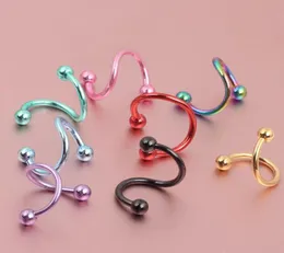 Nose body jewelry N01 100pcslot mix 7 colors 16G stainless steel spiral nose rings and stud piercing body jewelry4486632