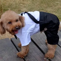 犬アパレルウエスタンスタイルメンズスーツ蝶ネクタイ犬のための小さなペットの服ボーイパピージャンプスーツドロップ