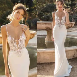 2021Sexy Berta Beach Mermaid Wedding Dresses Austri da sposa senza schienale in pizzo BOHIAMAN Abito spaghetti 263E