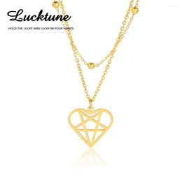 Pendant Necklaces Lucktune Heart Pentagram Necklace Stainless Steel Crescent Star Satan Chain For Women Kpop Jewelry Couple Gift