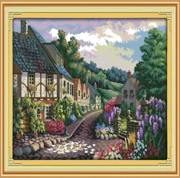 The Mediterranean Courtyard garden decor painting Handmade Cross Stitch Embroidery Needlework sets counted print on canvas DMC 144323034