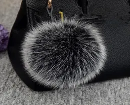 Luksusowy 15 cm y Fox Fur Ball Blakin Fur Pompons Blak kluczyka Peyring PO POM KEYKAIN FOR CHARM WADANT ODNORMA