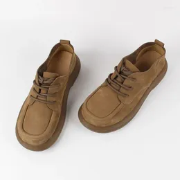 Casual Shoes Retro nostalgia Cowhide Brown Damskie płaskie skórzane skórzane rolnicy wiejscy dla osób starszych