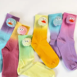 Men's Socks Spring 2022 New Niche Design Socks for Men and Women with Mid Length Tie Dye Handmade Sewn Ball Cute Bozo Duck Short Socks Trend Aqcs