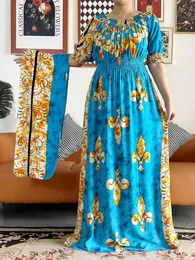 Etnik Giyim Yeni Afrikalı Kadınlar Dashiki Pamuk Çiçek Elbise Baskı Yaz Kısa Slve Bel Toplama Bel Düz Boyut Afrikalı Kadınlar Abaya T240510