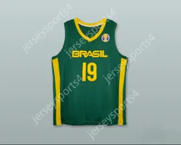 Custom nay mass jovens/crianças lendro barbosa 19 seleção nacional brasil camisa de basquete verde top stitched s-6xl