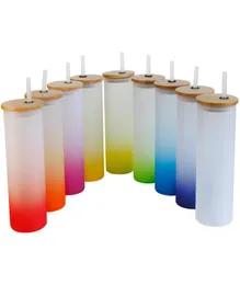 17oz de copo de vidro de sublimação em branco copos de gelo gradiente de garrafa de água cor de impressão de copos com tampa de bambu Straw1361473