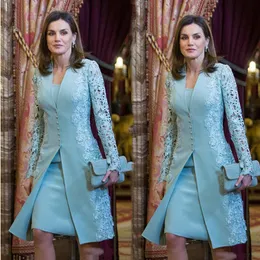 Elegante guaina madre degli abiti da sposa si adatta a due pezzi Guochi azzurro sposo azzurro Momma formale giacca lunga pizzo maniche piene 257a 257a