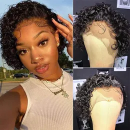 Female Short Curly HumanHair African Pixie Wig 13X1 Lace Wig Brazilian Hair Headpiece European and American Wigs