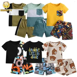 Kleidungsstücke kukitty Sommer Kleinkind Baby Jungen 2pcs Kleidung Set Mode gedruckte Baumwolle Kurzarm T-Shirt Top und Hosen Outfit