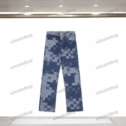 xinxinbuy Men women designer pant paris mosaic Letter jacquard fabric denim Spring summer Casual pants Black blue green red S-4XL
