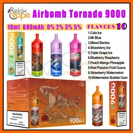 % 100 Otantik Airbomb Tornado 9000 Puf Puf Teslim Edilebilir Vape E Sigara 18ml Pod Pil Şarj Edilebilir Elektronik CIGS 0% 2% 3% 5% 9K Puflar Vs Randm