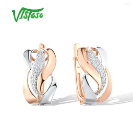 Ryggar örhängen Vistoso Real14k 585 Rose Gold For Women Sparkling Diamond Delicate Two Color Latch Back Wedding Set Fine Jewelry