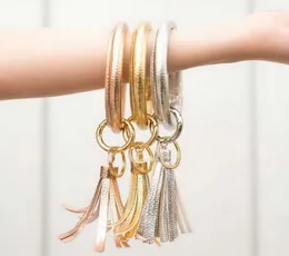 Keychains Zwpon PU Couro o Circle Tassel Pulsel Keychain Southern Fashion Women Chain Chain Ring Ring Holder Whole ENEK225273968