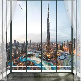 Обои Wellyu Custom крупномасштабные фрески европейские 3D стереоскопические окно Burj Khalifa TV Wallpaper папель де Парде