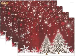 テーブルマットスノーフレークプレースマット付きクリスマスツリー4冬のホリデークリスマスキッチンアクセサリー耐熱12x18インチ