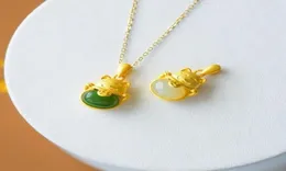 فضية طبيعية طبيعية من اليشم الأبيض Pith Zhaocai Cat Necklace الصينية الرجعية Bohemian Charm Women039S Jewelry Cains4359078