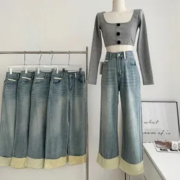 Dżinsy damskie Lauri Laki proste kobiety vintage swobodne szerokie nogi dżinsowe spodnie streetwearne lato 2024